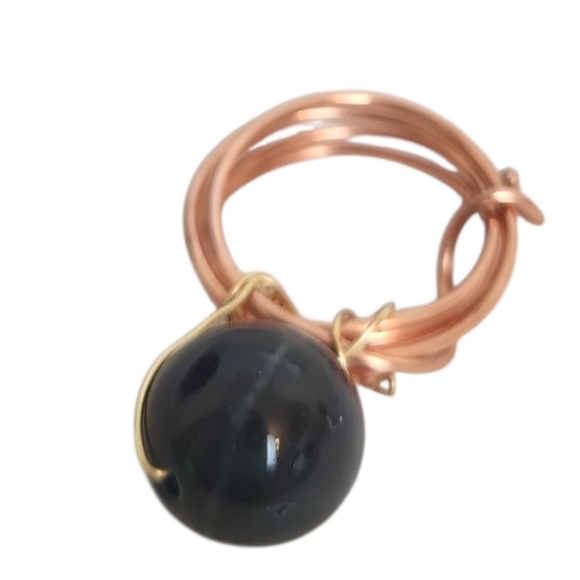 Natural Galaxy Tiger Eye Cooper Wire Ring - Picture 2 of 3